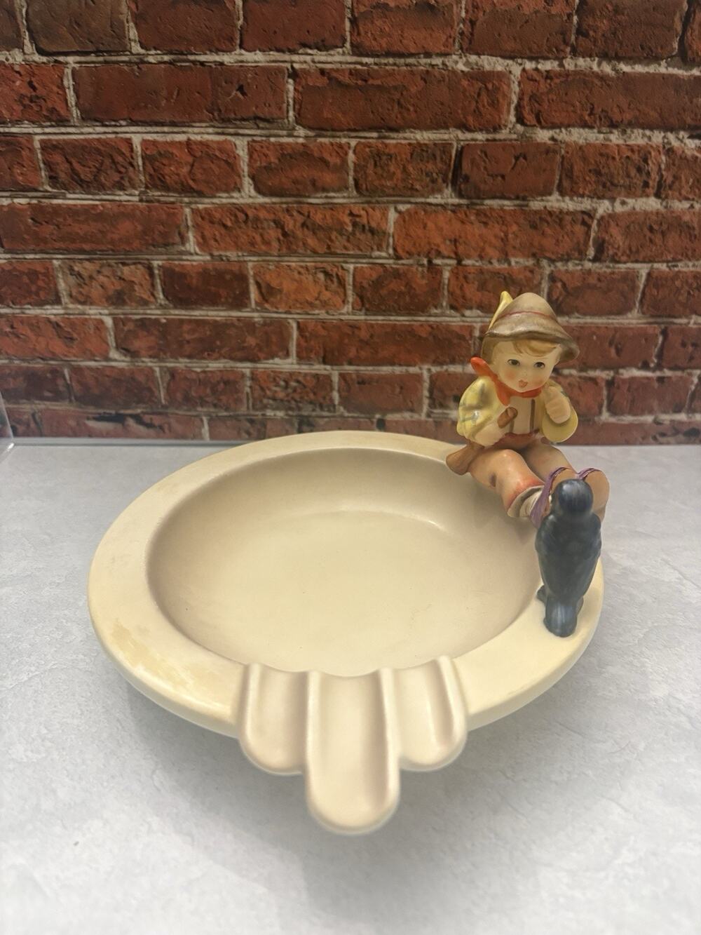 Goebel Hummel Singing Lessons Boy with Bird Vintage Figurine Ashtray 3.5" x 7"